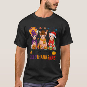Happy Hallothanksmas Sphynx Cats Halloween Thanksg T-Shirt