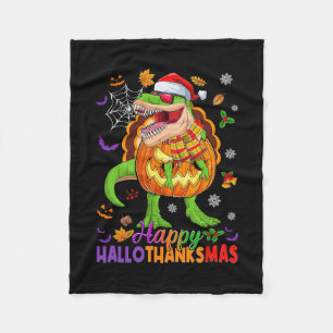 Happy Hallothanksmas T Rex Halloween Thanksgiving Fleece Blanket
