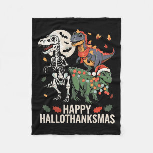 Happy Hallothanksmas T Rex Halloween Thanksgiving  Fleece Blanket