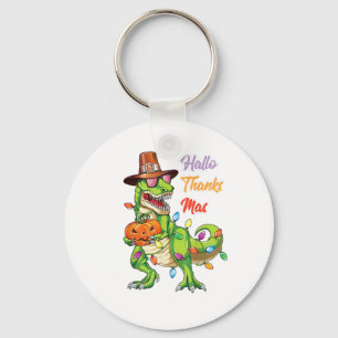 Happy Hallothanksmas T Rex Halloween Thanksgiving Keychain