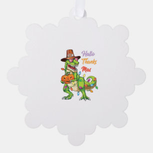 Happy Hallothanksmas T Rex Halloween Thanksgiving Ornament Card