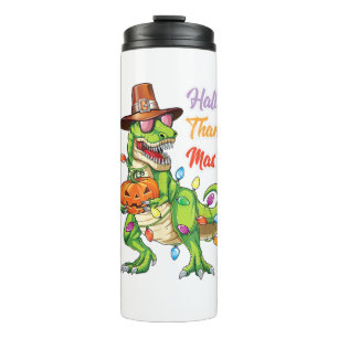 Happy Hallothanksmas T Rex Halloween Thanksgiving Thermal Tumbler