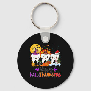 Happy Hallothanksmas Teeth Halloween Thanksgiving Keychain