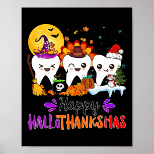 Happy Hallothanksmas Teeth Halloween Thanksgiving  Poster
