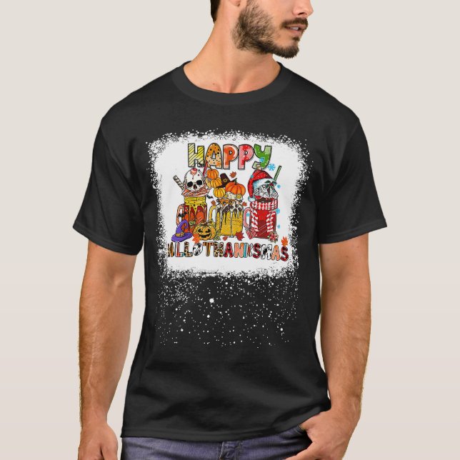 Happy Hallothanksmas Three Cups Spider Pumpkin San T-Shirt (Front)