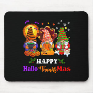 Happy Hallothanksmas Three Gnomes Halloween Merry  Mouse Pad