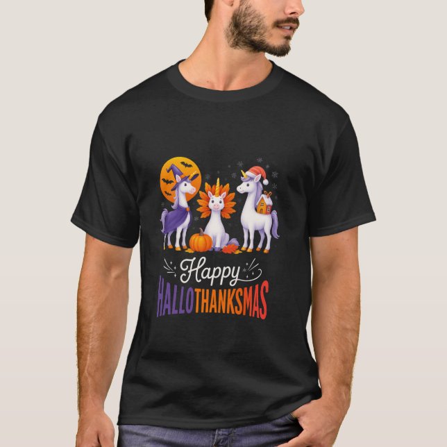Happy Hallothanksmas Unicorns Halloween Thanksgivi T-Shirt