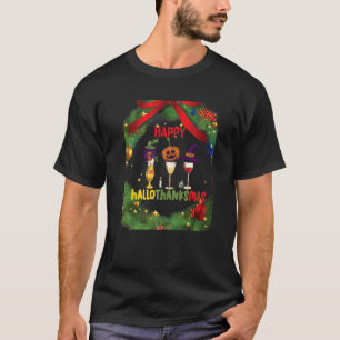Happy Hallothanksmas Wine Glasses Witch Santa Hat  T-Shirt