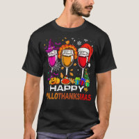 Happy Hallothanksmas Wine Glasses Witch Santa Hat