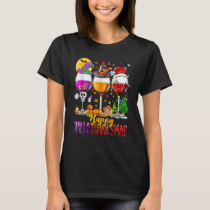 Happy Hallothanksmas Wine Glasses Witch Santa Pump T-Shirt