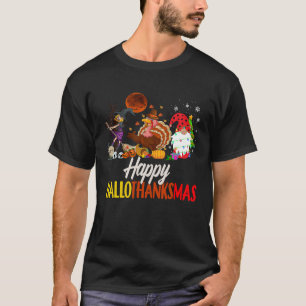 Happy Hallothanksmas Witch Turkey Gnome Halloween T-Shirt
