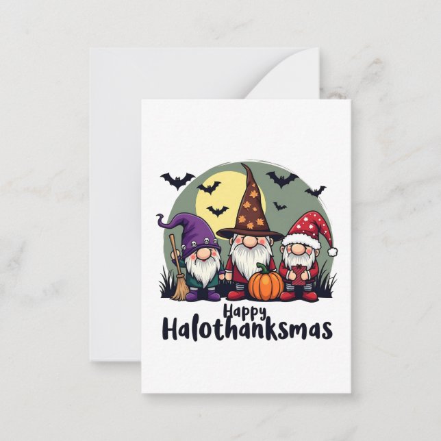 Happy Hallothanksmas Xmas Halloween Gnomes  Card (Front)