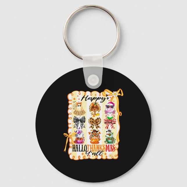 Happy Hallothanksmas Y’all Coquette Bow Halloween  Keychain (Front)