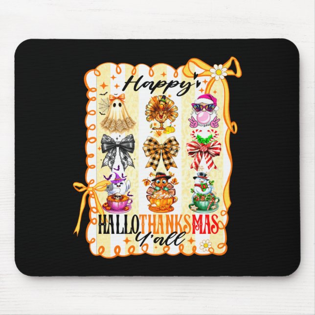 Happy Hallothanksmas Y’all Coquette Bow Halloween  Mouse Pad (Front)
