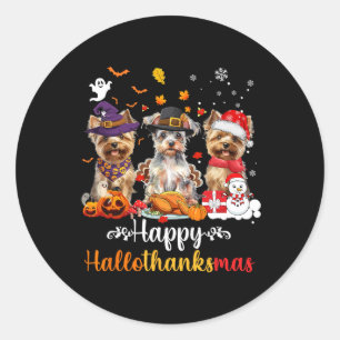 Happy Hallothanksmas Yorkshire Dog Halloween Chris Classic Round Sticker