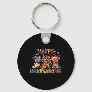 Happy Hallothanksmas Yorkshire Dog Lover Halloween Keychain