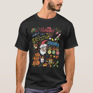 Happy Hallow Thanks Mas Holiday Colourful Collage T-Shirt
