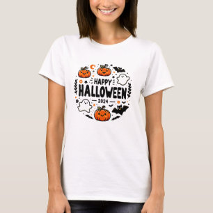 Happy Halloween 2024 Cute Pumpkin, Ghost, and Bat T-Shirt