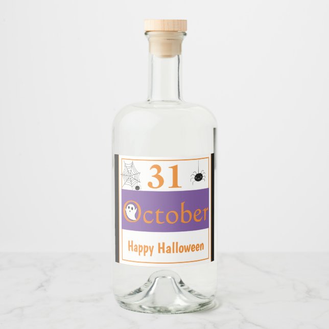 Happy Halloween 31 October Spider Halloween Party  Liquor Bottle Label (Front)