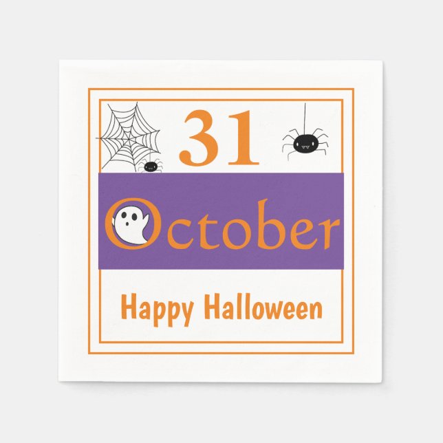 Happy Halloween 31 October Spider Halloween Party  Napkin (Front)