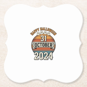 Happy Halloween 31 October Vintage Ghost Design_1 Paper Coaster