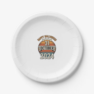 Happy Halloween 31 October Vintage Ghost Design_1 Paper Plate