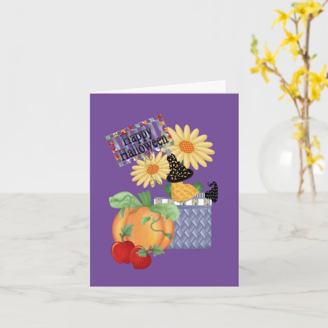 Happy Halloween 3 Carte de voeux pliée (Fleur jaune)