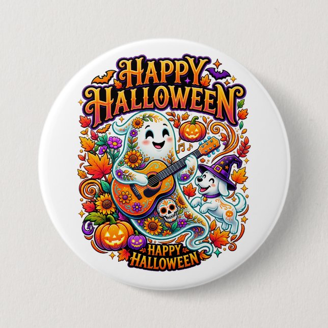 happy halloween 3 inch round button (Front)
