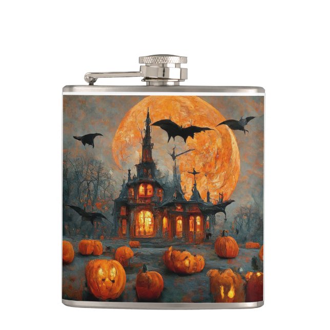 Happy Halloween 6 oz. Vinyl Wrapped Flask Design. (Front)