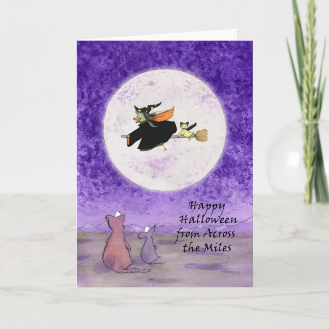Happy Halloween, Across Miles, Comical Witch Card (Front)