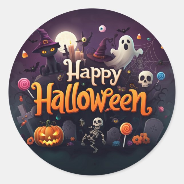 Happy Halloween All Elements  Classic Round Sticker (Front)