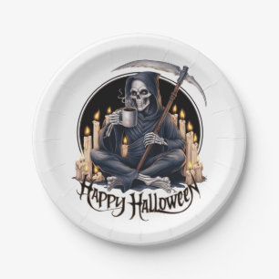 Happy Halloween and a skeleton  Paper Plate
