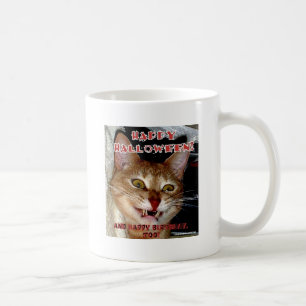 HAPPY HALLOWEEN AND BIRTHDAY VAMPIRE CAT COFFEE MUG