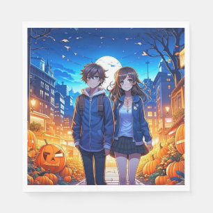 Happy Halloween   Anime Couple Holding Hands Napkin