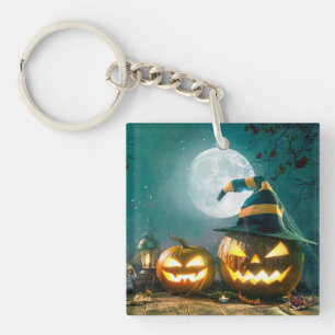 Happy Halloween Art Funny Jack O Lantern Halloween Keychain