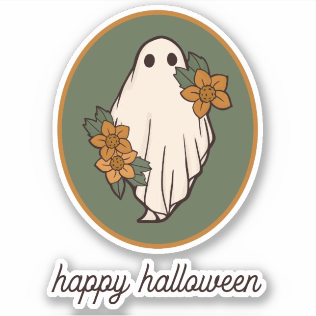Happy Halloween Autumn Ghost With Flowers (Front)