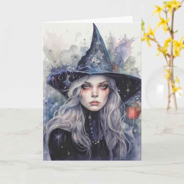 Happy Halloween Autumn Witch Design Card (Yellow Flower)