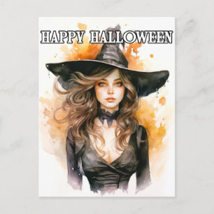 Happy Halloween Autumn Witch Illustration Postcard