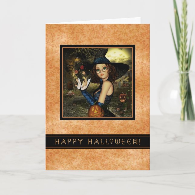 Happy Halloween - Autumn Witch Leaves Card (Front)