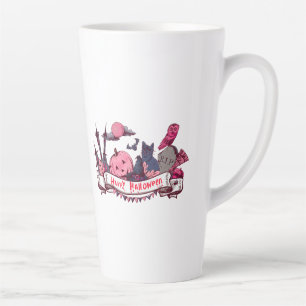 Happy Halloween Banner with Castle, Pumpkin, Black Latte Mug