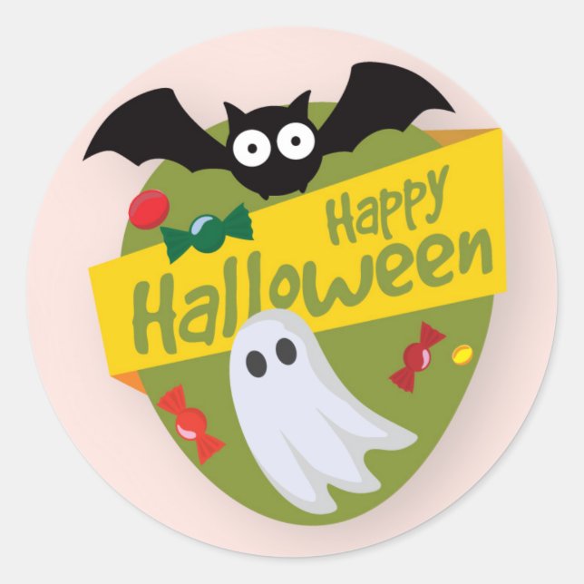 Happy Halloween Bat and Ghost | Sticker Seal (Front)