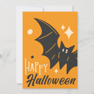 Happy Halloween Bat Orange Cute Funny Holiday Card