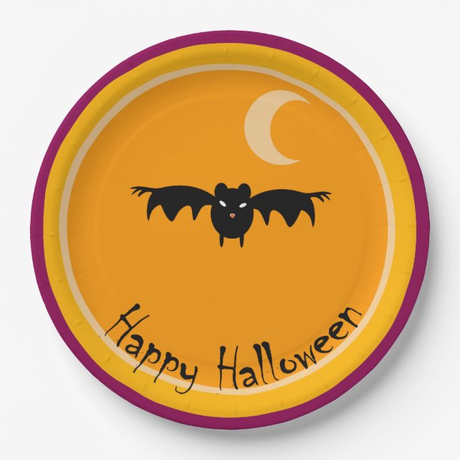 Happy Halloween Bat Paper Plates (Front)
