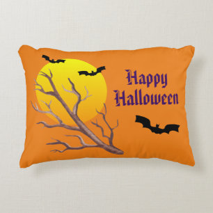 Happy Halloween Bats And The Moon Accent Pillow