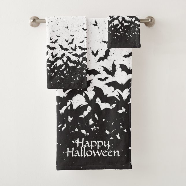 Happy Halloween Bats Bath Towel Set (Insitu)