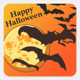 Happy Halloween Bats Full Moon Square Sticker