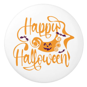 Happy Halloween bats  jack o lantern Ceramic Knob