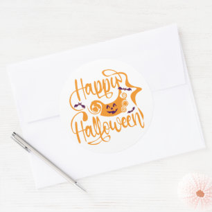 Happy Halloween bats  jack o lantern Classic Round Sticker