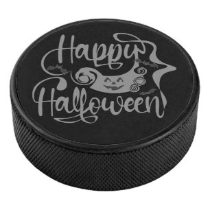 Happy Halloween bats  jack o lantern Hockey Puck