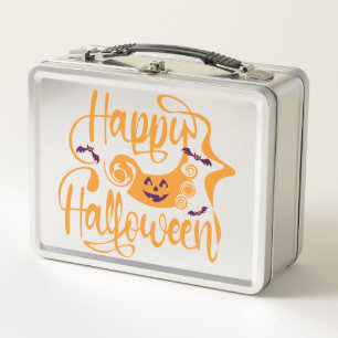 Happy Halloween bats jack o lantern Metal Lunch Box